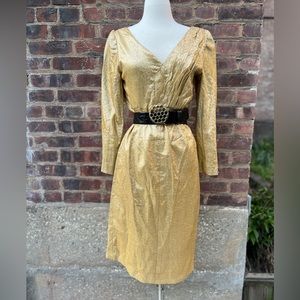 Vintage 50s-60s Gold Woven Metallic Jacquard Dress. No tag, see measurements